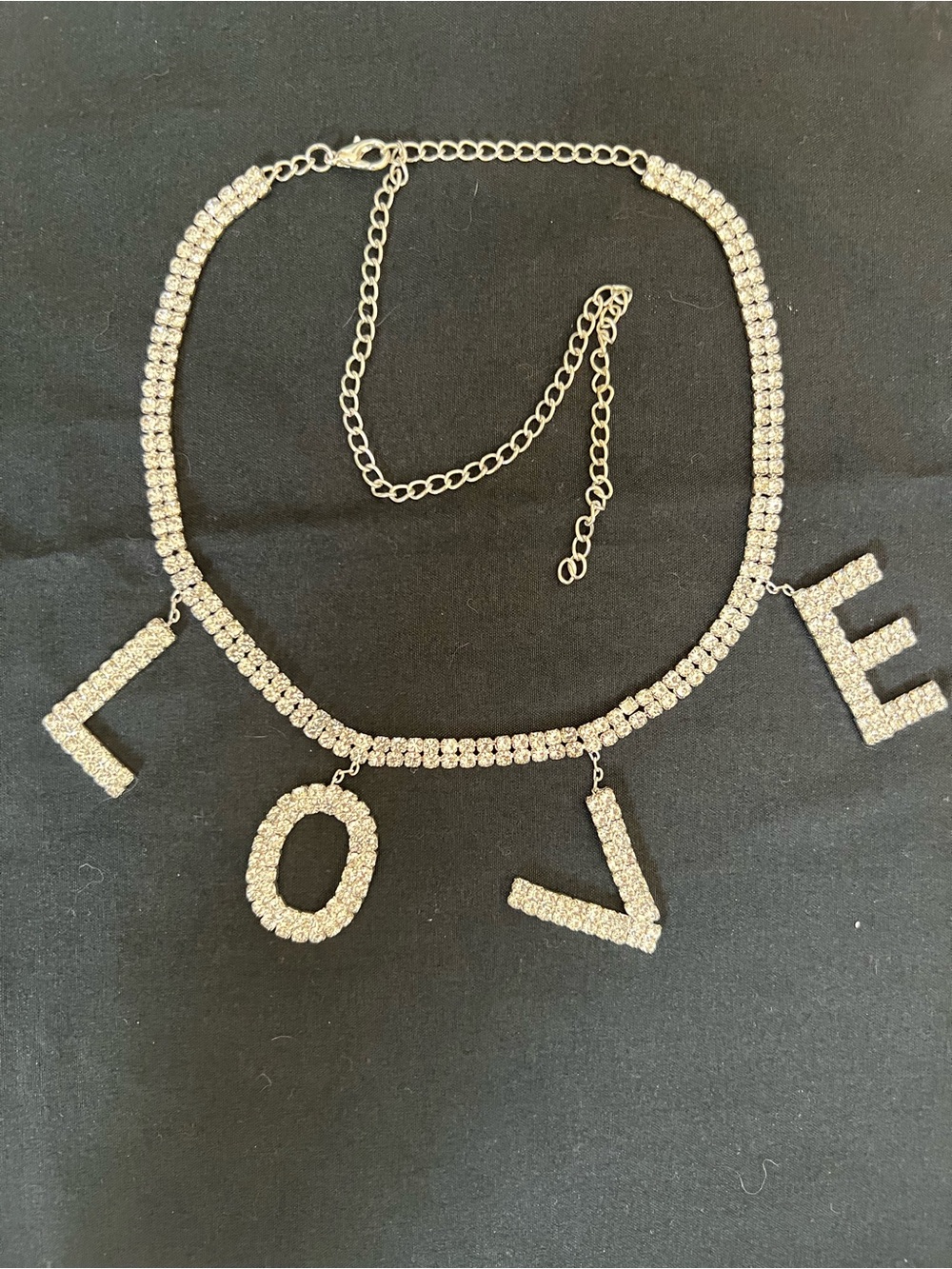 Source Unknown Silver Rhinestone LOVE Choker Necklace